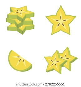 Starfruit Slice Set Icon Illustration Containing sliced carambola fruit, tropical produce, and fresh fruit collection
