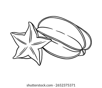 Starfruit Slice and Whole Outline, Vector EPS File.