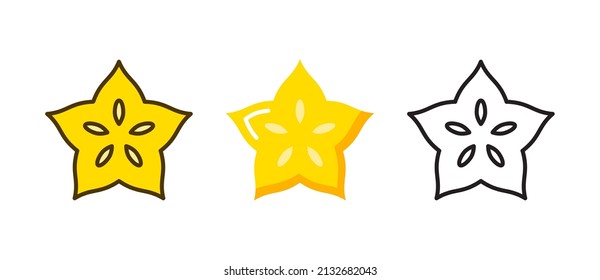 Starfruit vector carambola icon. Star fruit averrhoa slice fresh organic food vegetarian healthy carambola symbol