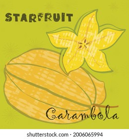 Starfruit vector illustration. Colorful textured modern design.