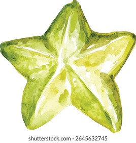 Starfruit Watercolor Painting - Vibrant Green Slice vector illustration