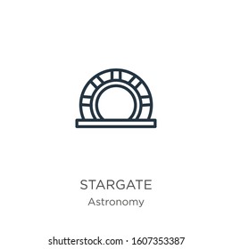 Stargate icon. Thin linear stargate outline icon isolated on white background from astronomy collection. Line vector sign, symbol for web and mobile