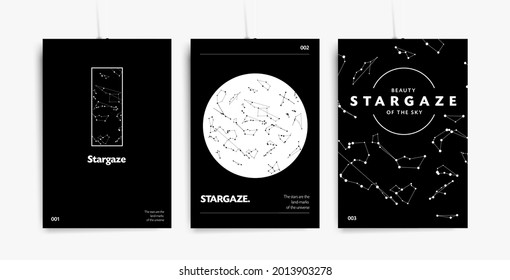 Stargaze. Stylish trendy black and white posters with constellations