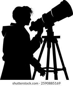 Stargazer silhouette, illustration of a person viewing the moon