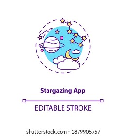 Stargazing app concept Symbol. Gadget Funktion Idee dünne Linie Illustration. Sterne und Sternbilder identifizieren sich. Astronomie-Wissen. Vektorgrafik einzeln Umriss RGB Farbzeichnung. Bearbeitbarer Hub
