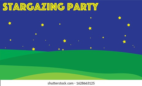 Stargazing Party Banner/Flyer background vector with text on a sky with stars over a range of hills