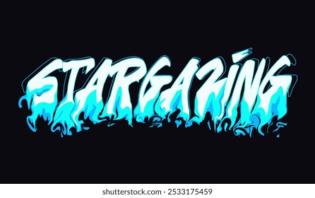 Sterrenkijken. Teksttypografie Vloeibare smelteffecten Ontwerp voor T-shirt print, motiverende tekst typografie Kledingontwerp, inspirerende citaten Poster, en sticker ontwerp