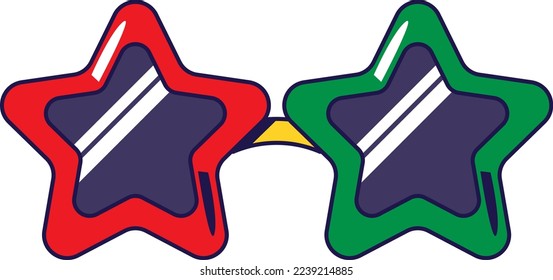 Starglasses funny accessory for xmas party vector. Stylish sunglasses in star shape for celebrate new year or christmas event holiday. Glamour eyeglasses color flat cartoon illustration