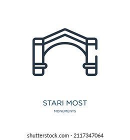 stari most thin line icon. stari, tower linear icons from monuments concept isolated outline sign. Vector illustration symbol element for web design and apps.