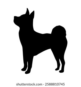 Staring dog turning sideways black and white silhouette illustration