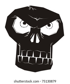 Staring ghost skull - Black Halloween vector cartoon illustration isolated on white