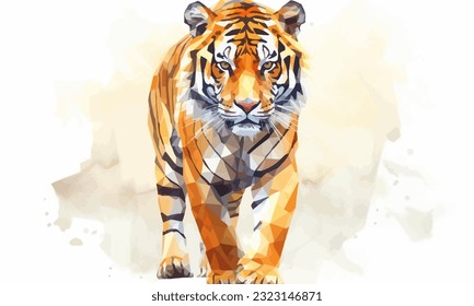 Staring into the Wild: A Watercolor Portrait of a Low-Poly Tiger