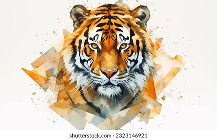 Staring into the Wild: A Watercolor Portrait of a Low-Poly Tiger