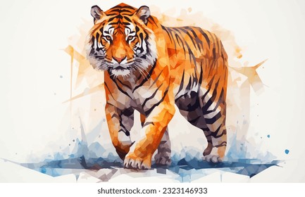 Staring into the Wild: A Watercolor Portrait of a Low-Poly Tiger