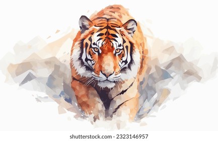 Staring into the Wild: A Watercolor Portrait of a Low-Poly Tiger