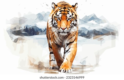 Staring into the Wild: A Watercolor Portrait of a Low-Poly Tiger