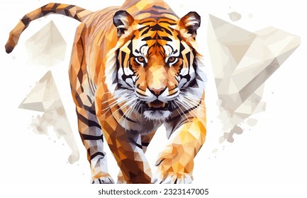 Staring into the Wild: A Watercolor Portrait of a Low-Poly Tiger