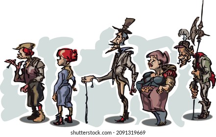 Staring people, freehand drawn illustration