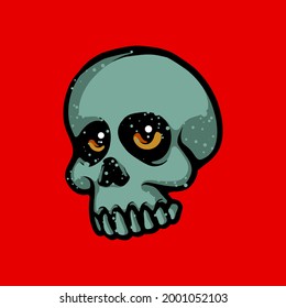 Staring skull concept. Horror object with peeking eyes. Scary illustration isolated on red background