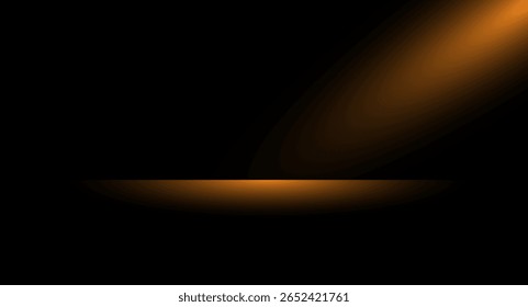 Um fundo preto intenso é acentuado por um foco de luz âmbar e um horizonte sutilmente iluminado, criando uma sensação de profundidade e contraste dramático com efeitos de luz linear