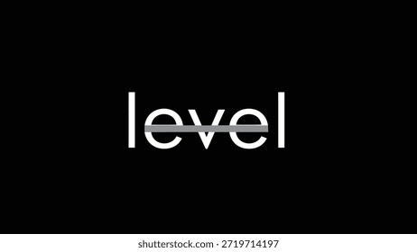 A stark black background serves as the canvas for the word "level" rendered in clean white typography. A thin, gray horizontal line strategically