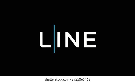 Un fondo negro claro sirve como lienzo para la palabra 'LINE' representada en negrita, letras blancas, sans-serif. Una delgada y vibrante línea de Vertical azul