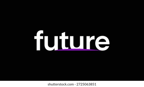 Un fondo negro claro sirve como lienzo para la palabra blanca audaz "futuro", subrayada por un llamativo acento púrpura. Este diseño minimalista
