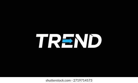 Auf schwarzem Hintergrund wird das Wort "TREND" in fett weißer Schrift dargestellt. Ein leuchtend blauer Pfeil ersetzt die Mitte des Wortes und zeigt nach vorne