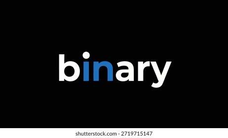 A stark black background showcases the word "binary" in white and blue text. The simple yet striking typographic design evokes themes of technology