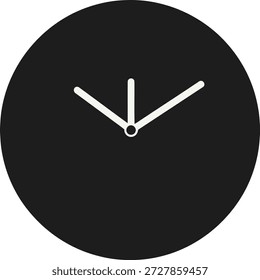 Ein schwarzer Kreis mit drei dünnen weißen Händen, die auf die 3-Uhr-Position zeigen. Das Design ist minimalistisch und abstrakt.