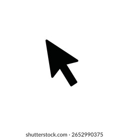 Um ícone de seta preta forte do cursor do mouse do computador isolado em um fundo branco limpo, simbolizando seleção, navegação e interação digital.