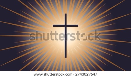 A stark black cross is illuminated by a bright, golden sunburst effect, symbolizing hope and divine presence