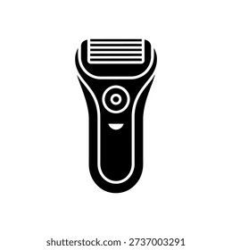 A stark black electric razor icon, digitally created, showcasing a simple grooming tool.