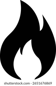 A stark black flame is set against a clean white background, creating a high-contrast image. The flame is stylized, with a modern, minimalist aesthetic design.