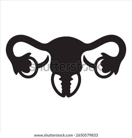 A stark black graphic representing the uterus, fallopian tubes, and ovaries.