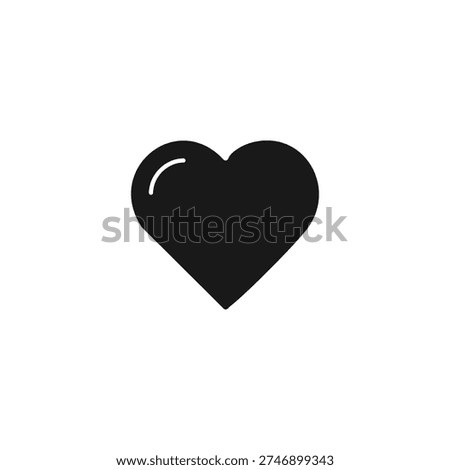 A stark black heart icon stands out against the white backdrop, representing love and affection in a minimalist style.