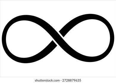 A stark black infinity symbol centered on a clean white background, representing concepts of endlessness and continuity.