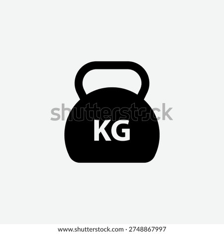 A stark black kettlebell icon displays 'kg', suggesting weightlifting and fitness, presented with a clean, minimalist aesthetic.