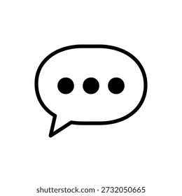 A stark black outline forms a speech bubble with three black dots; its silhouette style creates a simple visual.