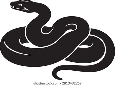 A stark black serpent's profile coiled gracefully symbolizing primal fear and hidden threats. Ideal for editorial or conceptual use.