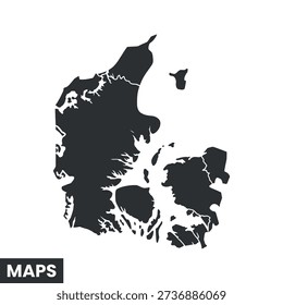 A stark black silhouette depicts the shape of Denmark and its surrounding islands.
