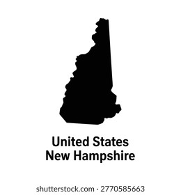 A stark black silhouette depicts the state of new hampshire against a plain white background