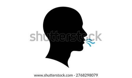 A stark black silhouette of a head in profile shows a small, blue wisp emanating from the mouth.