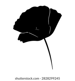 A stark black silhouette of a leaf with a visible stem, set against a plain black background, emphasizing shape and form.