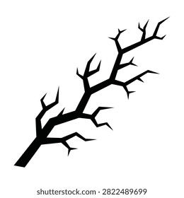 A stark black silhouette of a leafless tree branch set against a crisp white backdrop. This minimalist natural element is perfect for seasonal design projects.