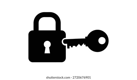 A stark black silhouette of a padlock and key emphasizes security and restricted access.