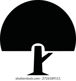 Una silueta negra y cruda de un árbol estilizado sobre un fondo blanco. El árbol presenta un tronco grueso con una sola rama y un dosel Grande y redondeado.