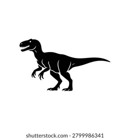 A stark black silhouette of a T-Rex captured in clean vector graphic. Ideal for prehistoric themes educational materials or bold graphic design.