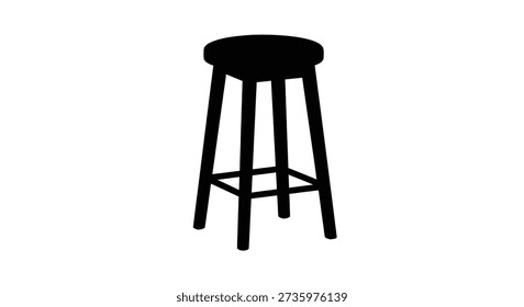 A stark, black stool presented as a distinct silhouette against a white backdrop.
