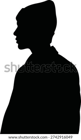 Stark black vector silhouette graphic displays the profile outline of a young man wearing headwear looking left in minimalist isolated design perfect for identity or concept representation.